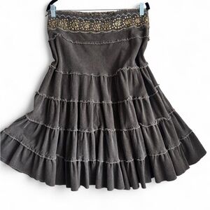 Rodeo-Ready Embellished Corduroy Ruffle Skirt — Size Large